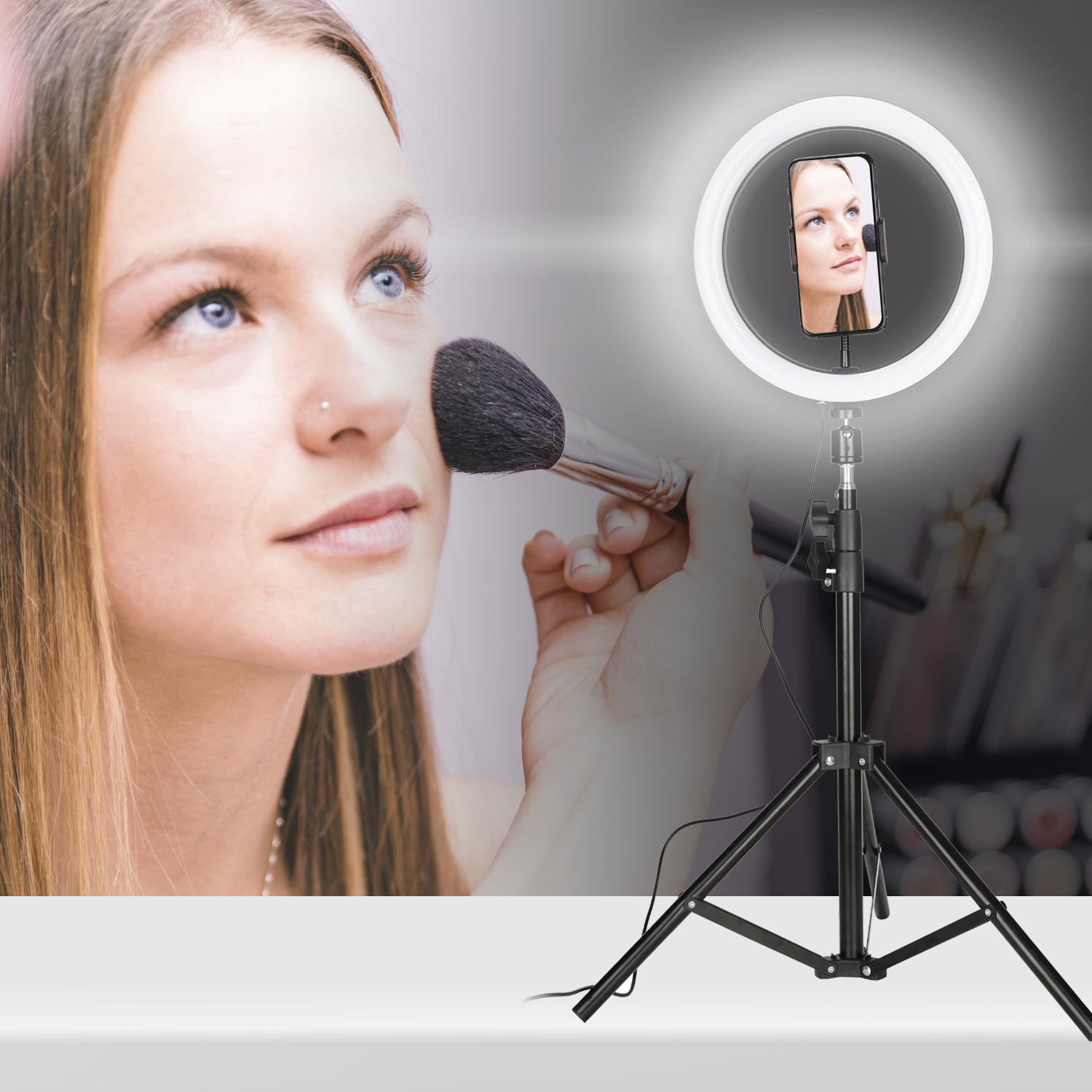 Selfie Ring LED Light Stand and 20 feet Sound Activated Multi-Color LED Strip