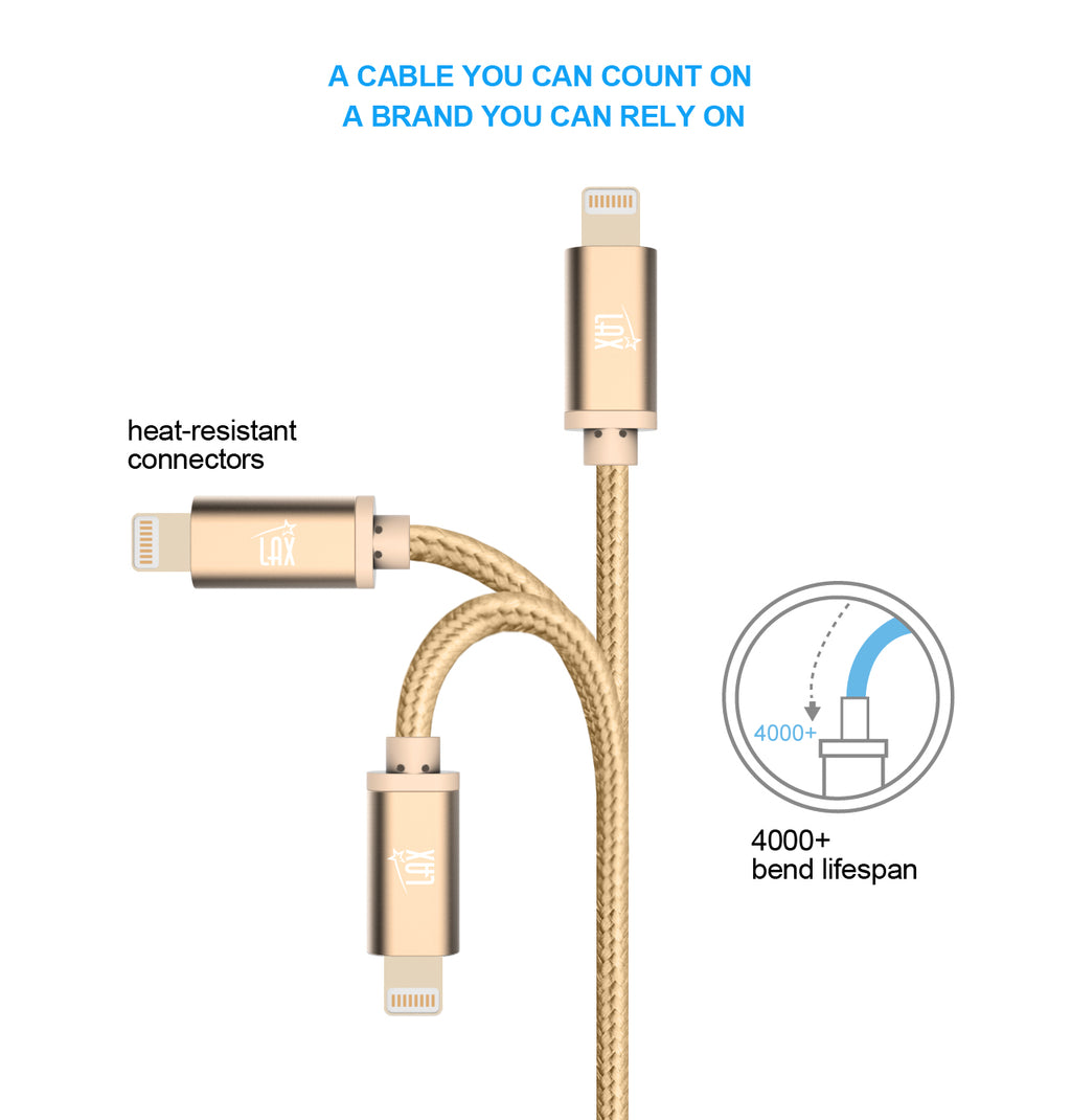 [2 Pack] iPhone charger, LAX Gadgets Iphone to USB Braided Cable (4ft) for iPhone 6s 6 Plus 5s 5c 5, iPad Pro Air 2, mini [Apple MFi Certified] (Gray)